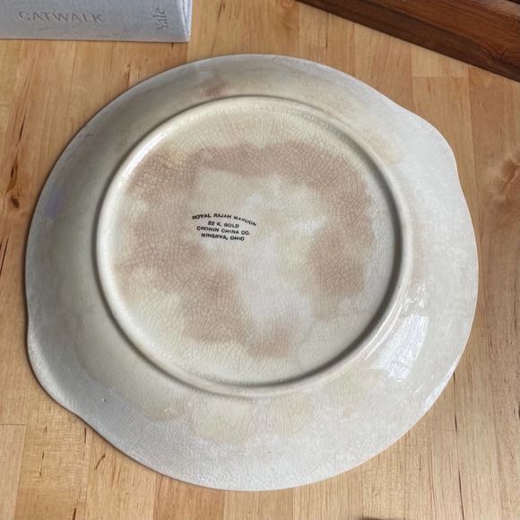 Vintage Cronin China Co Royal Rajah round handled serving dish 22K gold gilded - Picture 3 of 11